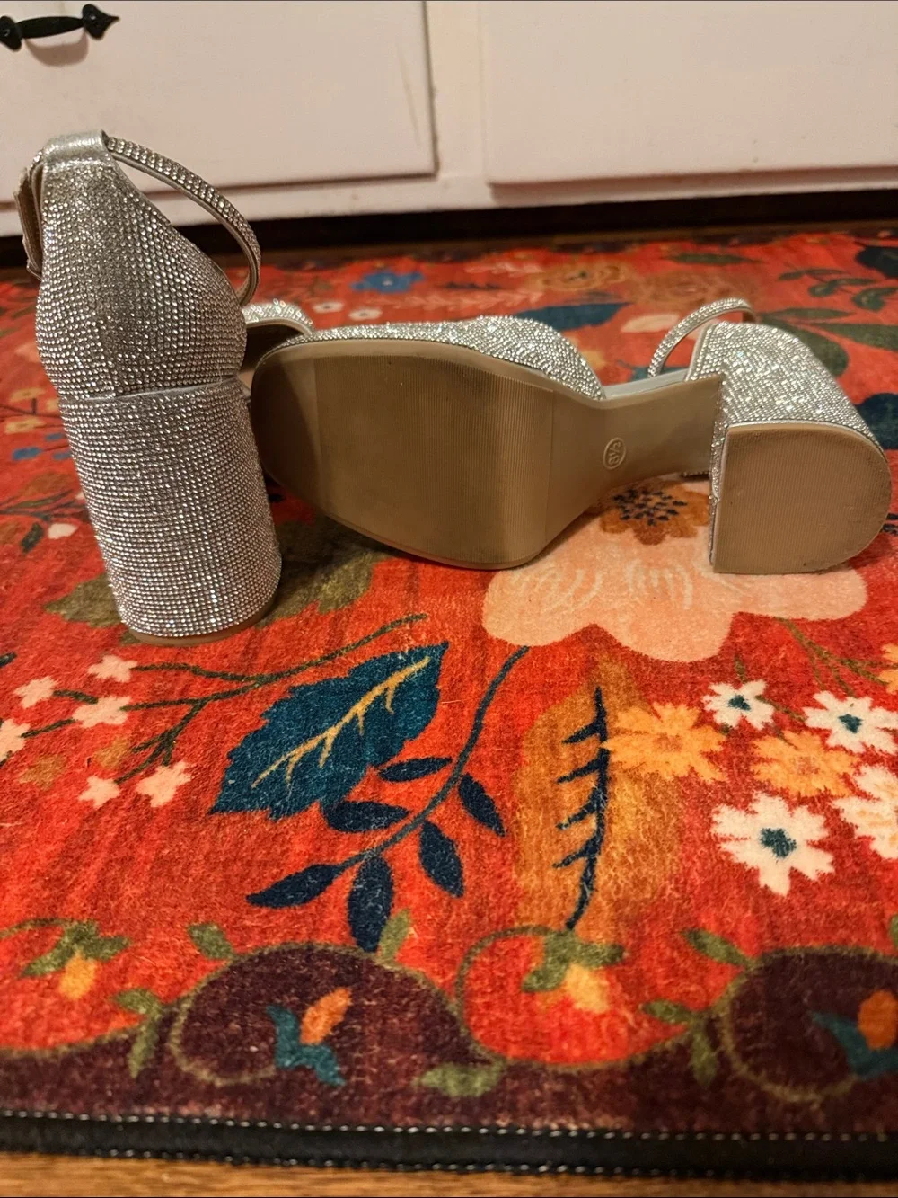 Glitter Platform Ankle-Strap Heels in Silver